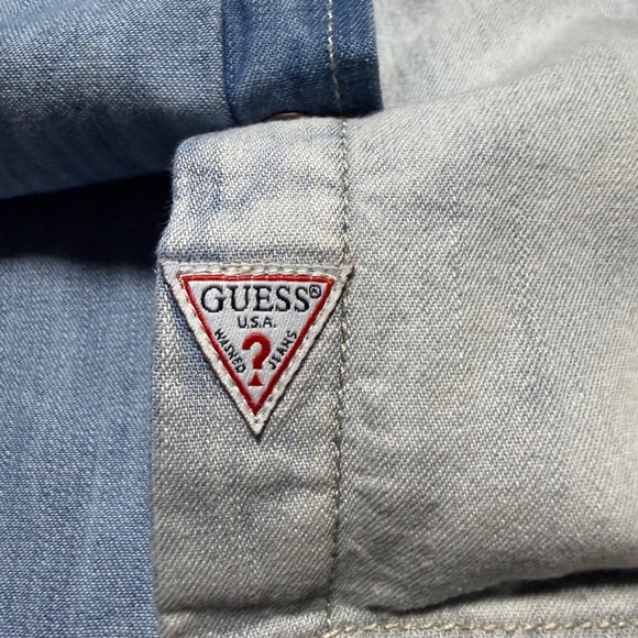 Guess Denim Western Shirt Womens S Light Wash Pearl Snap Button Down Vintage - Picture 4 of 13